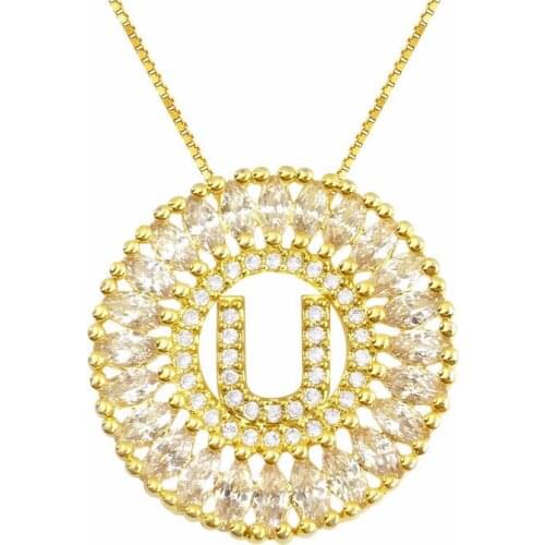 OMYFUN Letter A-Z A B C D E F G H I J K L M N O P Q R S T U V W X Y Z Pendants Necklaces CZ Jewelry Colar Joalheria U Pendant