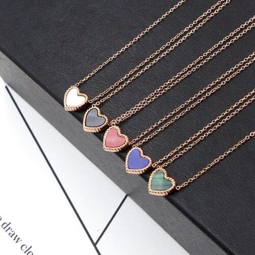 Martick Heart Pendant Necklace Stainless Steel Rose Gold Color Link Chain Two Color Sides Heart Necklace In Chain Necklace P5