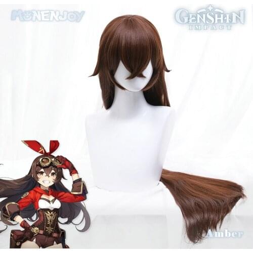 Monenjoy Genshin Impact Amber Cosplay Wig Brown Long Cos Hair