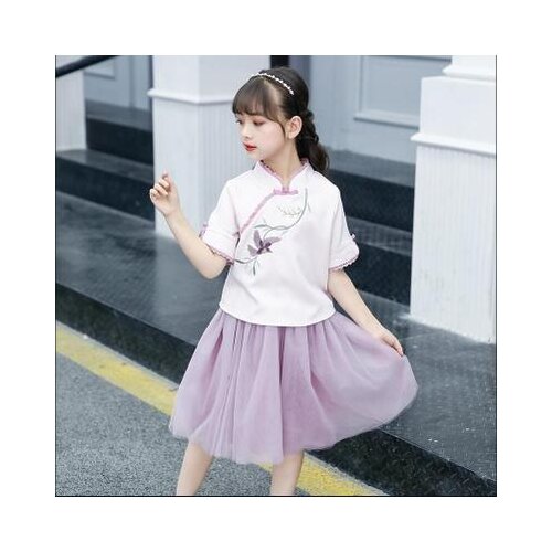 Explosion childrens clothing summer girls fashion national wind Hanfu suit two childrens short-sleeved antique dress new style