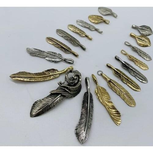 DIY leather carving leather art accessories Pure copper feather element pendant components DIY car keychain pendant, retro style