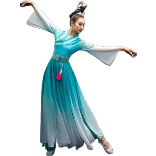 Free Shipping Mid-Sleeve Chiffon Classical Dance Costume National Dance Dress Chorus Plum Blossom Song Performance Dress CD2013