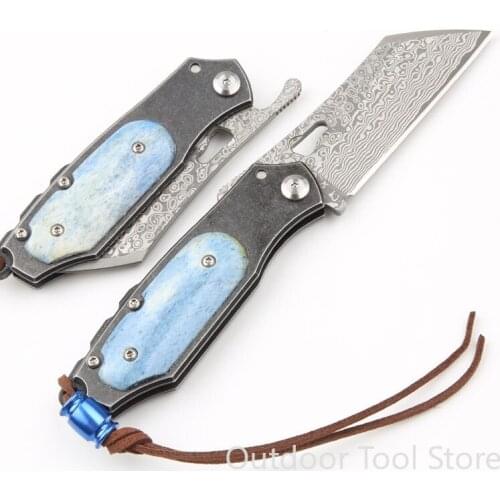 Damascus steel blade folding knife Steel+bone handle pocket tactical survival hunting Self-defense portable EDC knife gift knife