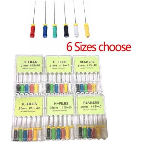 6 Pcs/Box Dental K-Files/H-Files/Reamers Hand Use Nickel Titanium Endodontic Root Canal File Dentist Tools #15-40 21/25 Mm