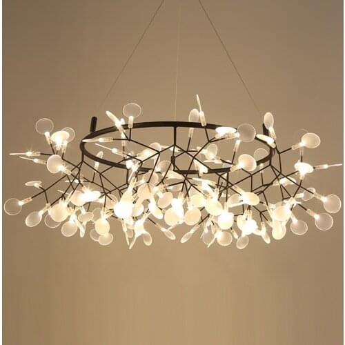 LED Postmodern Stainless Steel Acryl Firefly Black Gold Suspension Luminaire Lampen Lustre Chandelier Lighting For Dinning Room