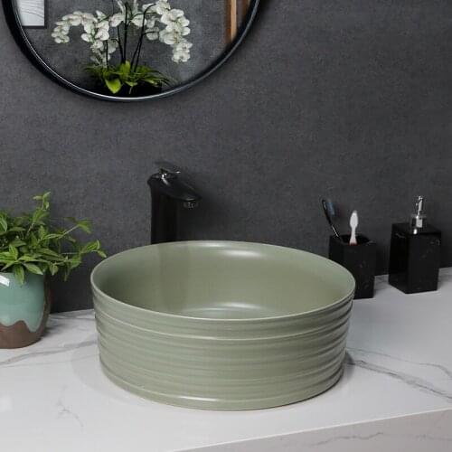Dark green carved lines ceramic platform basin art basin wash basin washbasin washbasin toilet washbasin