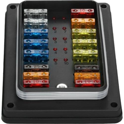10 Way Waterproof Blade Fuse Box Holder with LED Indicator for Car Boat Marine Caravan +16Pcs Fuses Car Styling
