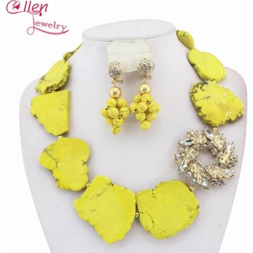 Yellow African hot Jewelry Set Nigerian African Wedding Beads Jewelry Set hot Beads Necklace Set W7563