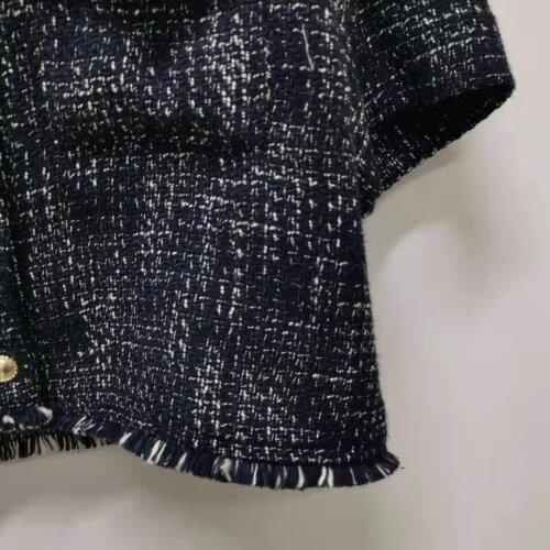 2021 Autumn/winter Tweed Fringed Metal Buckle Short Coat Women Jacket
