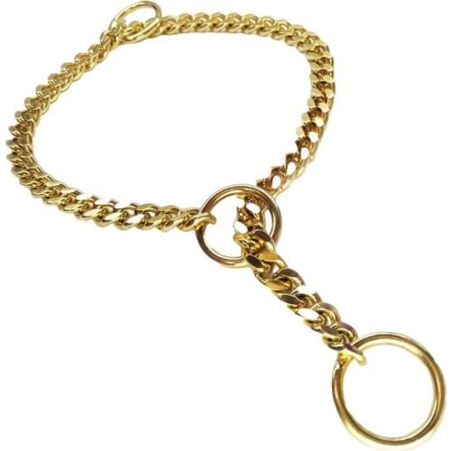 Golden Dog Collar P chain pet Collars 3.0mm Stainless steel dog neck chain Metal Dog Training Iron Collars for dogs lead leash