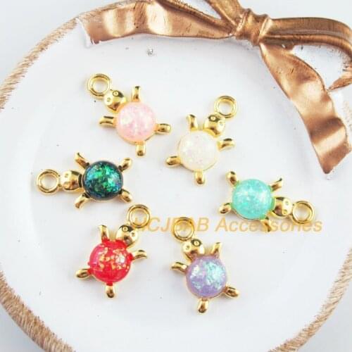 12 New Animal Tortoise Charms Good Plated Retro Mixed Round Resin Pendants 14x23mm