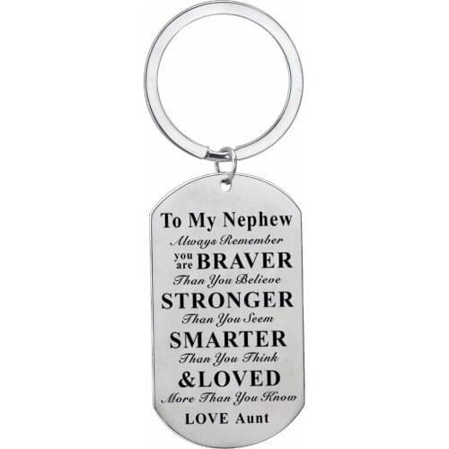 12PC/Lot Inspirational Gift For Family Love Aunt To Nephew Keychain Stainless Steel Dog Tag Pendant Keyring Aunty Jewelry Charm