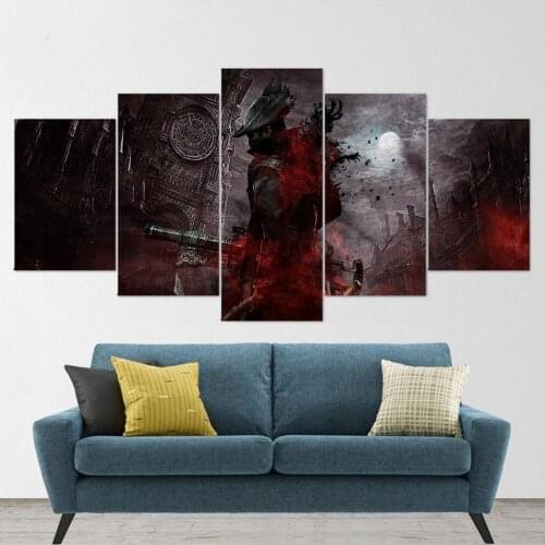 5 Piece Wall Art Canvas Customizable Game Bloodborne Hunter Figure Poster And Prints Modern For Interior Wall Hanging Painting