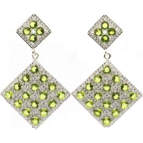 51x32mm Big European Design Square 13.5g Created Green Peridot For Bride Wedding Dating Silver Earrings Eye Catching