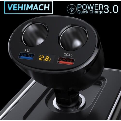 Dual USB Port Car Charger QC3.0 Quick Charge Cigarette Lighter Splitter Dual Socket 12V/24V 120W Power Adapter Digital Voltmeter