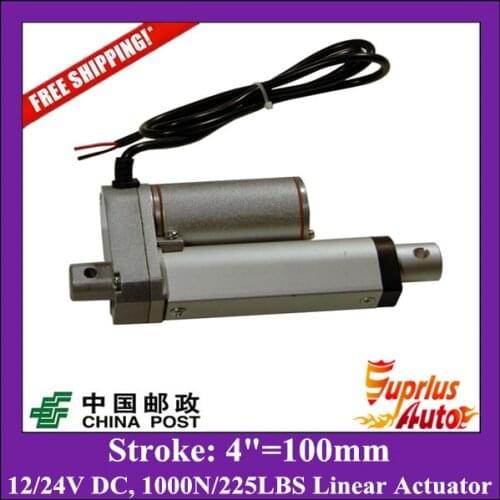 Free Shipping 4inch/100mm 24v/ 12v linear actuator, 1000N/100kgs/225lbs load linear actuators