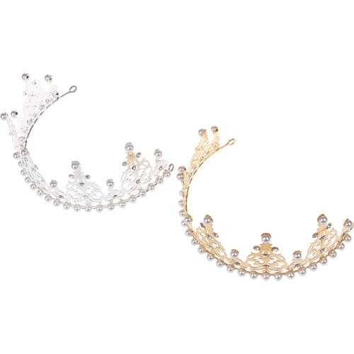 Shining Mini Crown Cake Topper Metal Pearl Happy Birthday Cake Toppers Wedding&Engagement Cake Decor Sweet 16 Party Decorations