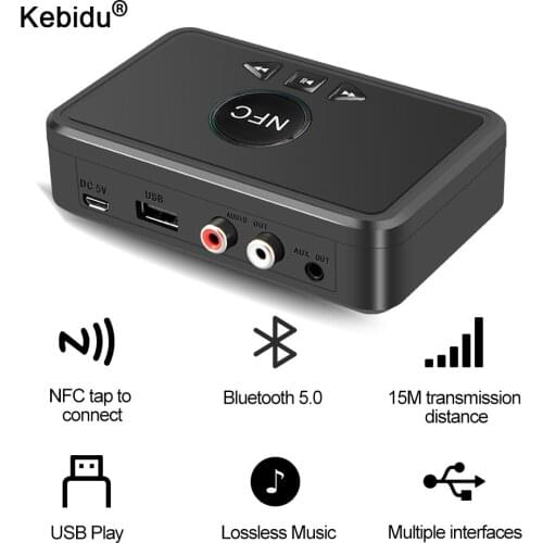 Bluetooth 5.0 Receiver Adapter NFC 3.5mm RCA Audio AUX Output Wireless Bluetooth Dongle Stereo for Amplifier Speaker