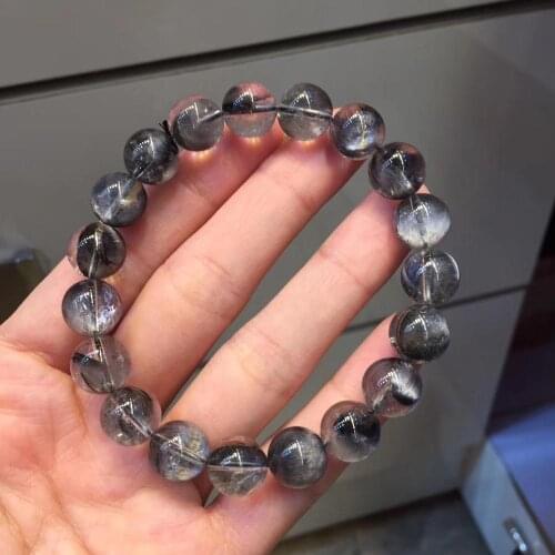 10mm Natural Brookite Platinum Silver Rutilated Quartz Bracelet For Woman Men Clear Round Beads Wealthy Crystal Stretch AAAAA
