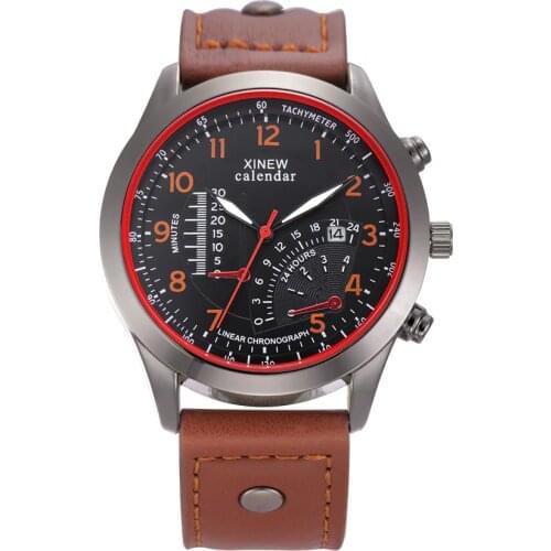 Mens Watches XINEW Brand Luxury Casual Military Quartz Sports Wristwatch Male Leather Date Army Clock watch relogio masculino