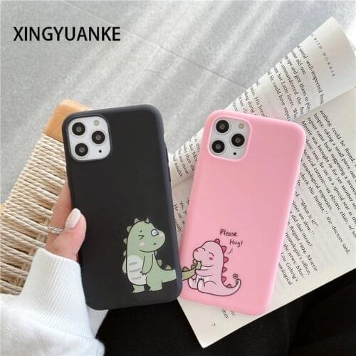 Cute Couples Dinosaur Silicone Black Case For Xiaomi Redmi 9 9A 9C 9T 8 8A 7 7A 6 6A 5 Plus S2 4A 4X Candy Color Soft Cover