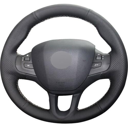 Black Artificial Leather Handsewing No-slip Car Steering Wheel Cover for Peugeot 208 2011-2019 2008 2013-2019 308S 2015