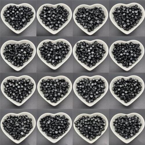 100pcs 7mm Black Acrylic Spaced Beads Oval Shape Alphabet Letter Beads Charms Bracelet Necklace Beads For Jewelry Making