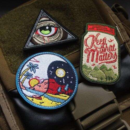 Drift Bottle Scenery All Seeing Eye Of God Colorful Embroidery Patch Armband Tai Chi Daytime And Night Twin Peaks Rivers Patches