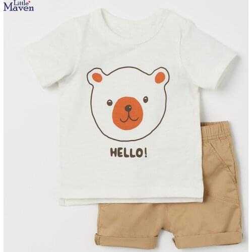 Children 2021 Summer Baby Boys Clothes Toddler Cotton Set Letter Bear Print T Shirt + Solid Color Shorts for Kids 2-7 Years