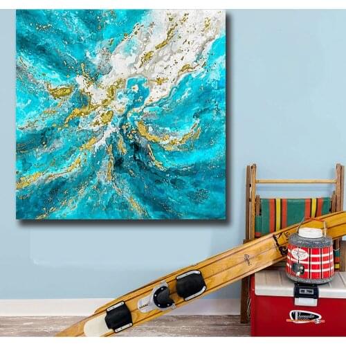Hot Sell Large Size Abstract Painting Modern Blue Clouds Art Canvas Print Wall Pictures For Living Room Free shipping