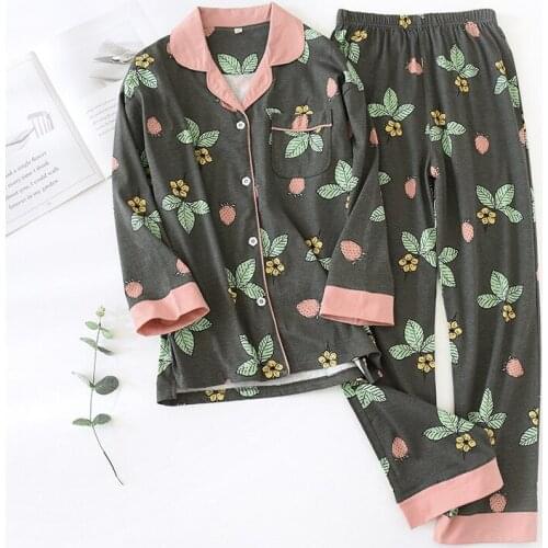 Fdfklak Cotton Pyjama Femme Coton PJ Set New Womens Pajamas Sleepwear Spring Autumn Long Sleeve Night Suit Home Clothes