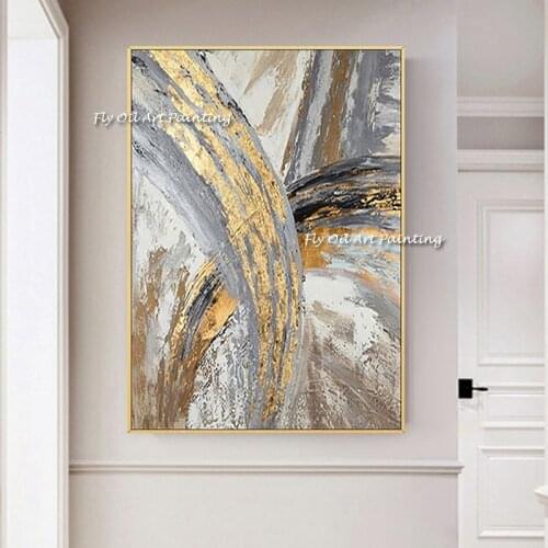 Handmade Oil painting Abstract Golden Simple Pretty Canvas Oil Painting Wall Art Picture For Home Decor Hotel Decorative