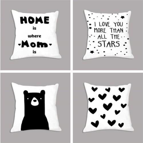 Kawaii Black White Cushion Bear Heart Cartoon Pillowcase Throw Pillow 45x45cm Nordic Decorative Cushion for Sofa Home Decor