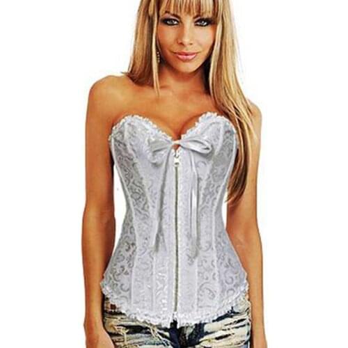Sexy Corset Overbust Waist Cincher Corsets Gothic Zipper Lace Up Corset White Top Bustier Corpete Korsett For Women
