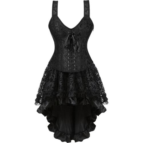 Caudatus lace corset with straps plus size bustier overbust corset skirts for women party dresses costume vintage sexy zipper