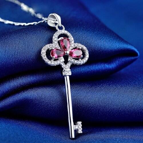 LIAMTING Classical 925 Sterling Silver Key Pendant Necklaces With Drop Cubic Zircon For Women 100% Real Silver Key Charms VA016