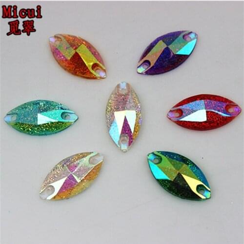 Micui 100pcs 9*18mm AB Color Horse Eye Marquise Sew On Rhinestone Flatback Crystal stone Resin Rhinestones For Crafts DIY ZZ63