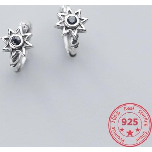Fashion 925 Sterling Silver Earrings Female Korean Style Fashion Retro Black Diamond Sun Earring Earrings Fine Jewelry Gifts