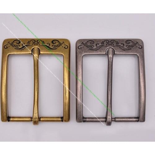 Men Vintage Brass Flower Engraved Rectangle Prong Pin Tongue Leathercraft Jeans Leather Belt Buckle Replacement Inner Size 40mm