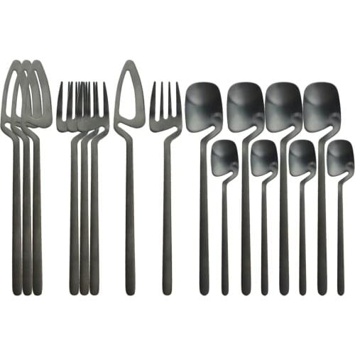 18/10 Stainless Steel Tableware Set 16Pcs/Set Black Cutlery Set Knife Fork Coffee Spoon Dinnerware Set Party Home Silverware Set