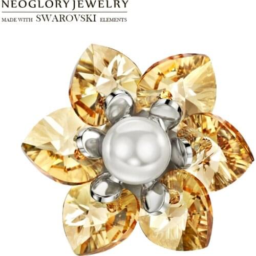 Neoglory Austria Crystal & Simulated Pearl Brooch Lovely Flower Design Exquisite Cute Classic Stylish Trendy Women Daily