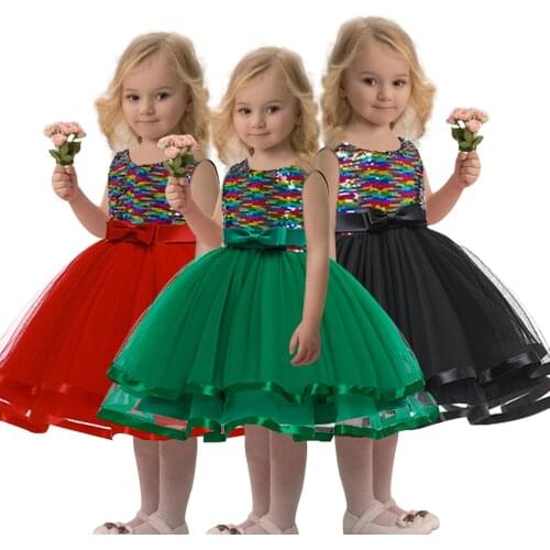 2020 new fashion childrens clothing children Christmas princess dress sequined dress Puff yarn mixed colors