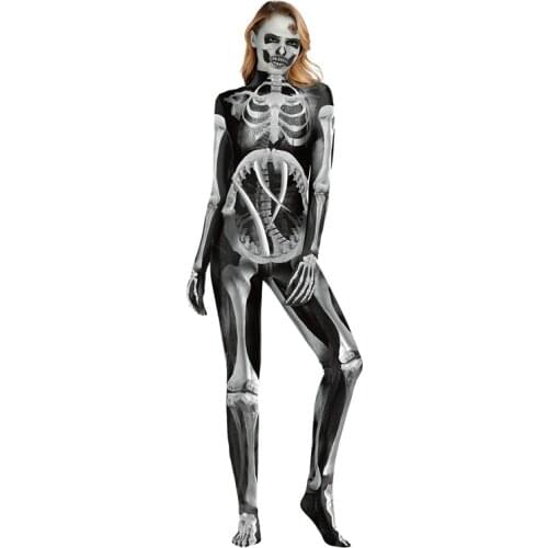 New Cosplay Halloween Skeleton Zipper Jumpsuit Stunned Siamese Clothes Womens Horror Anime Performance