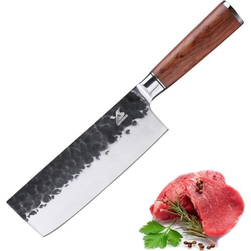 BIGSUNNY 6.7" Handmade Forged Nakiri Knife Slicng Knife stainless steel with Rosewood Handle