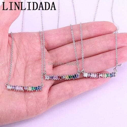 2019 New trendy colorful crystal bar necklace pendents geometry rainbow cz choker necklaces women statement jewelry wholesale