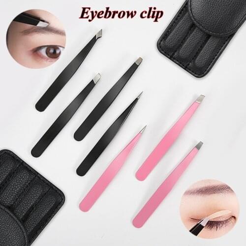 1 Set Stainless Steel Eyebrow Tweezers for Facial / ingrown Hair Splint hair Removal Eyebrow Plucker with Travel Case Tools