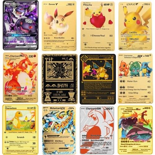 Pokemon Cards Gold Metal Card Pikachu Charizard Shadow Blastoise Anime Battle Action Figure Card Model Child Toy Gift