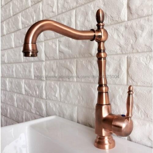 Bathroom Faucet Antique Red Copper 360 Degree Turn Basin Faucet Water Tap Single Handle Cold and Hot Water Nnf417