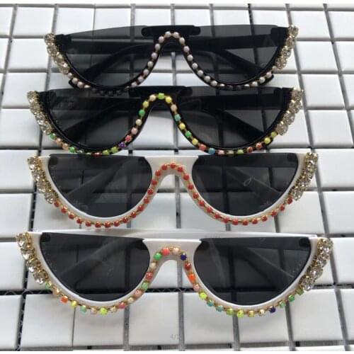 Rainbow Beads Handmade Women Men Sunglasses Small Half Frame Diamond Eyewear Summer Vintage Shades Eyeglass Gafas de sol