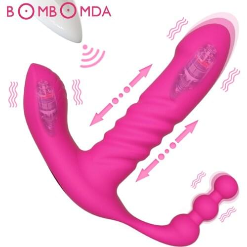Telescopic Dildo Vibrator 7 Mode Vibrating Anal Plug Vagina Clitoris Stimulator Wearable Vibrator Erotic Shop Sex Toys for Women